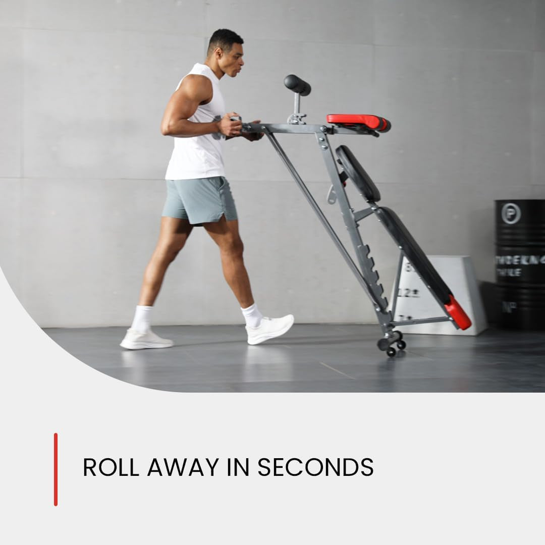 Finer Form Multi-Functional FID Weight Bench for Comprehensive Body Workout – Hyper Back Extension, Roman Chair, Adjustable Ab Sit-Up Bench, Incline/Decline Bench, Flat Bench