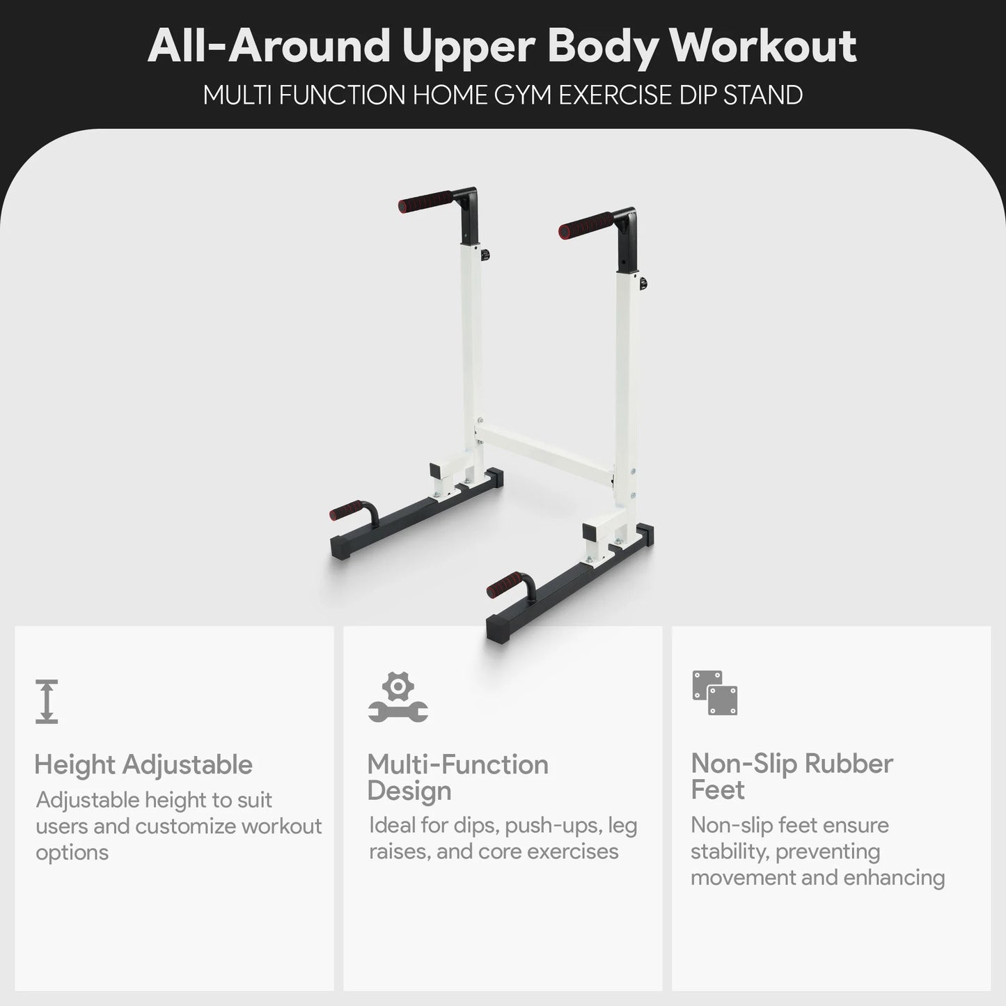 Adjustable Height Steel Frame Dip Station with 500 lb Weight Capacity - White