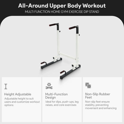 Adjustable Height Steel Frame Dip Station with 500 lb Weight Capacity - White