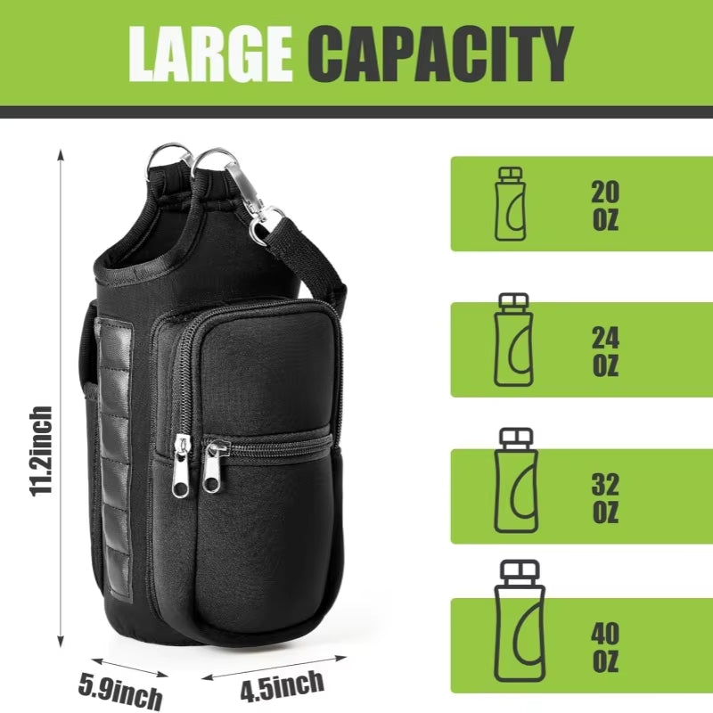 Magnetic Water Bottle Carrier with Phone Pocket and Shoulder Strap - 6 Built-In Magnets