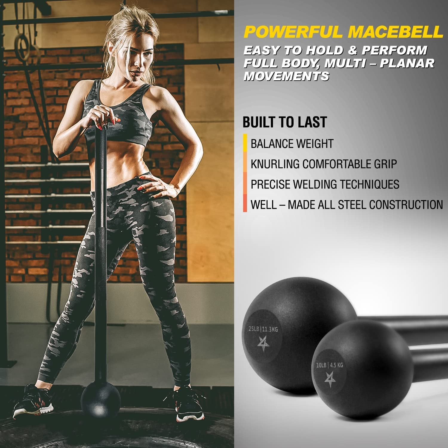 Steel Mace Bell for Comprehensive Strength Training - Full Body Muscle Development, Shoulder, Grip, and Forearm Workouts - Available in 5, 7, 10, 15, 20, 25, and 30 LB for Both Men and Women