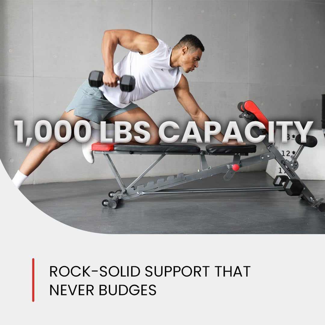 Finer Form Multi-Functional FID Weight Bench for Comprehensive Body Workout – Hyper Back Extension, Roman Chair, Adjustable Ab Sit-Up Bench, Incline/Decline Bench, Flat Bench