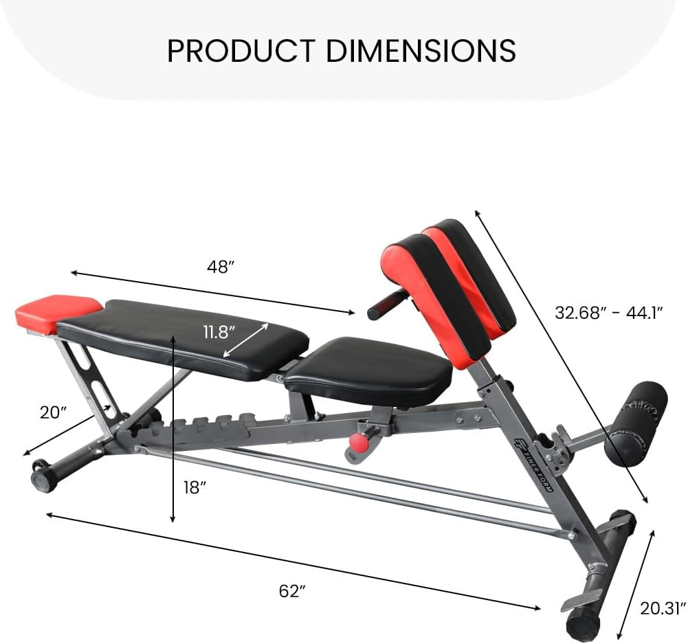 Finer Form Multi-Functional FID Weight Bench for Comprehensive Body Workout – Hyper Back Extension, Roman Chair, Adjustable Ab Sit-Up Bench, Incline/Decline Bench, Flat Bench