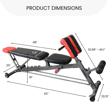 Finer Form Multi-Functional FID Weight Bench for Comprehensive Body Workout – Hyper Back Extension, Roman Chair, Adjustable Ab Sit-Up Bench, Incline/Decline Bench, Flat Bench