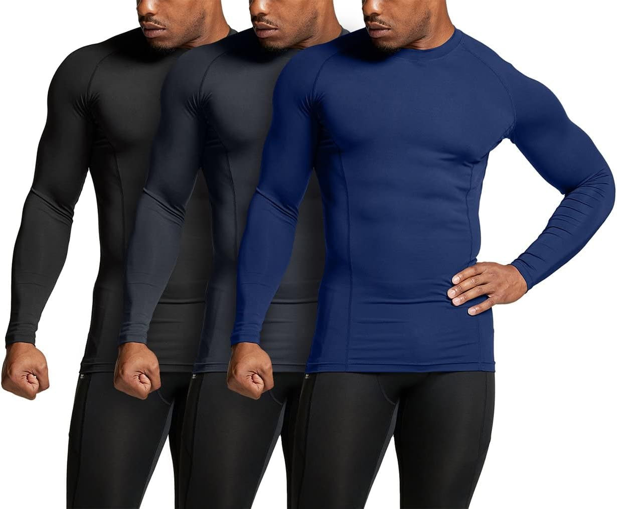 Men's UPF 50+ Long Sleeve Compression Rash Guard for Water Sports and Athletic Workouts