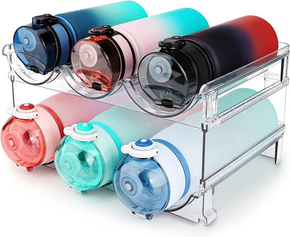 Water Bottle Storage Organizer Set - 2 Pack Stackable Cabinet Rack