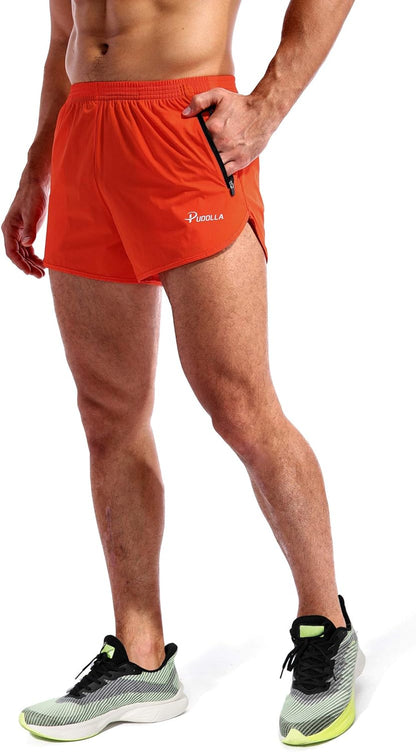 Men's 3-Inch Quick-Dry Running Shorts with Zipper Pockets for Athletic Workouts