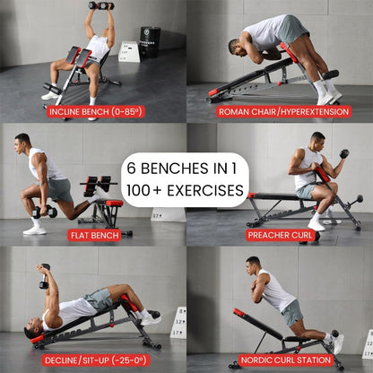 Finer Form Multi-Functional FID Weight Bench for Comprehensive Body Workout – Hyper Back Extension, Roman Chair, Adjustable Ab Sit-Up Bench, Incline/Decline Bench, Flat Bench