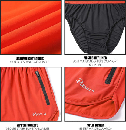 Men's 3-Inch Quick-Dry Running Shorts with Zipper Pockets for Athletic Workouts