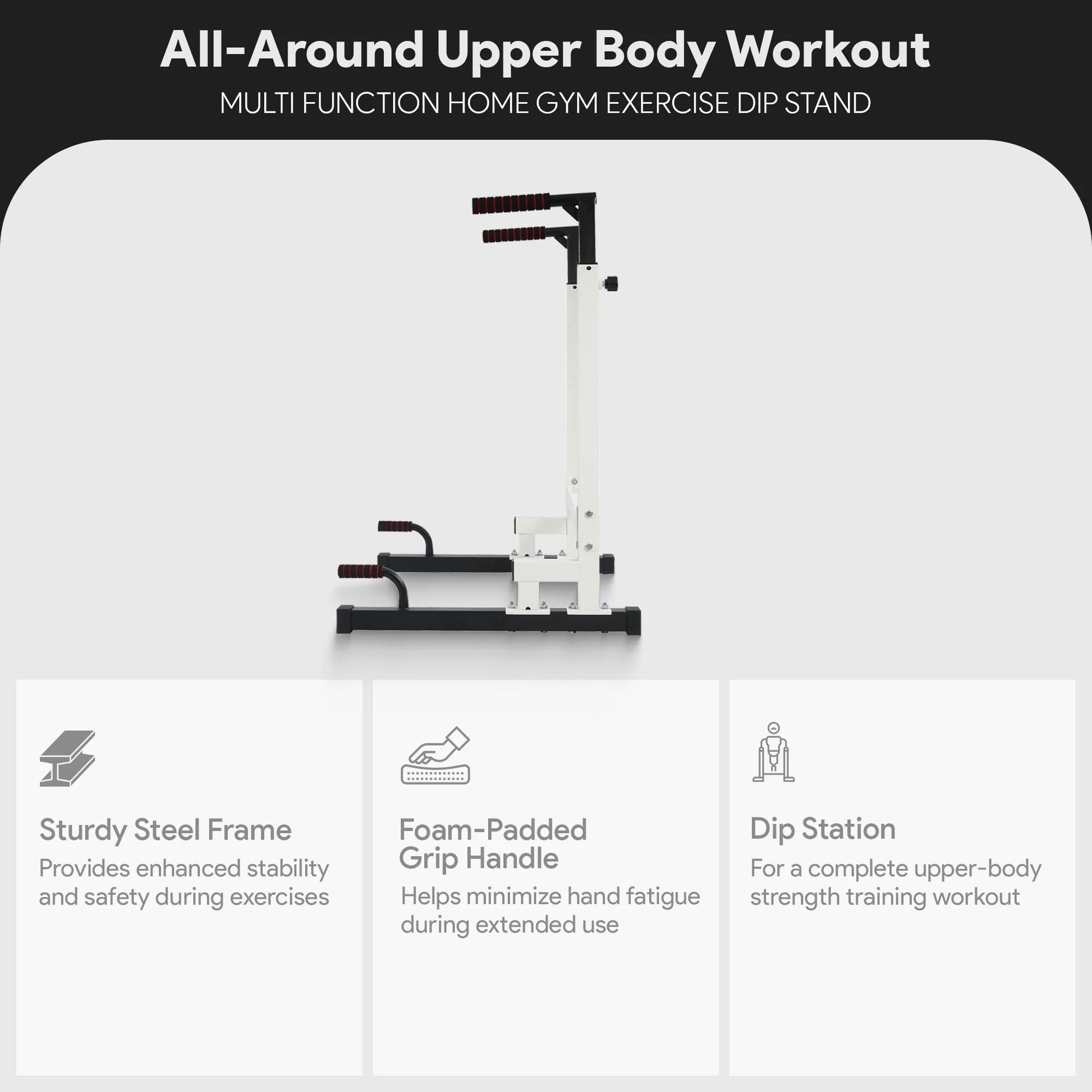 Adjustable Height Steel Frame Dip Station with 500 lb Weight Capacity - White