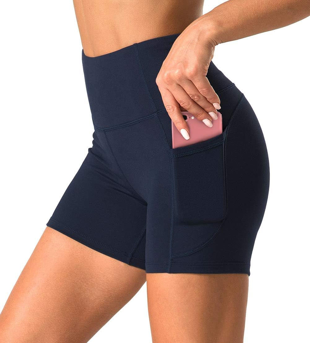 High-Waisted Women's Athletic Shorts with Tummy Control and Dual Side Pockets for Gym, Yoga, and Running