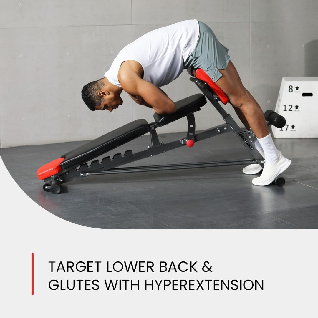 Finer Form Multi-Functional FID Weight Bench for Comprehensive Body Workout – Hyper Back Extension, Roman Chair, Adjustable Ab Sit-Up Bench, Incline/Decline Bench, Flat Bench