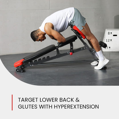 Finer Form Multi-Functional FID Weight Bench for Comprehensive Body Workout – Hyper Back Extension, Roman Chair, Adjustable Ab Sit-Up Bench, Incline/Decline Bench, Flat Bench