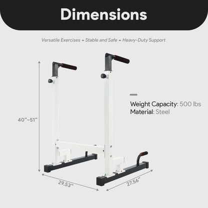 Adjustable Height Steel Frame Dip Station with 500 lb Weight Capacity - White